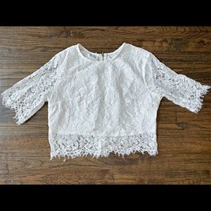 White Lace Crop Top Blouse